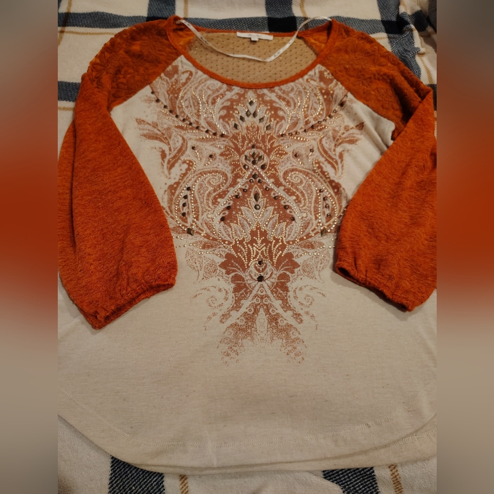 Miss Me Rust and Cream Paisley Top Medium
